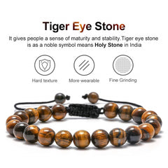 Turandoss 8mm Tiger Eye Natural Stone for Men Black Lava Rock  Beaded Anxiety Relief Rope Bracelets for Men Adjustable Unique Jewelry Birthday Gifts for Men Boys