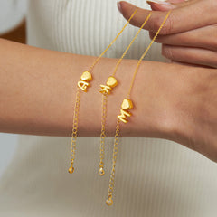 Turandoss 14K Gold Plated Dainty Layered Initial Beaded Bracelets for Women Girls Cute Heart Charm Colorful Beads Letter A-Z Jewelry Trendy Personalized Birthday Gifts for Teen Girl