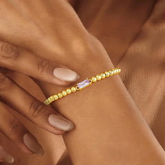 Turandoss December Birthstone Bracelet for Women - Dainty Blue 14K-Gold-Plated Birthstone Elastic Bead Bracelets Trendy Friendship Jewelry Gifts for Women