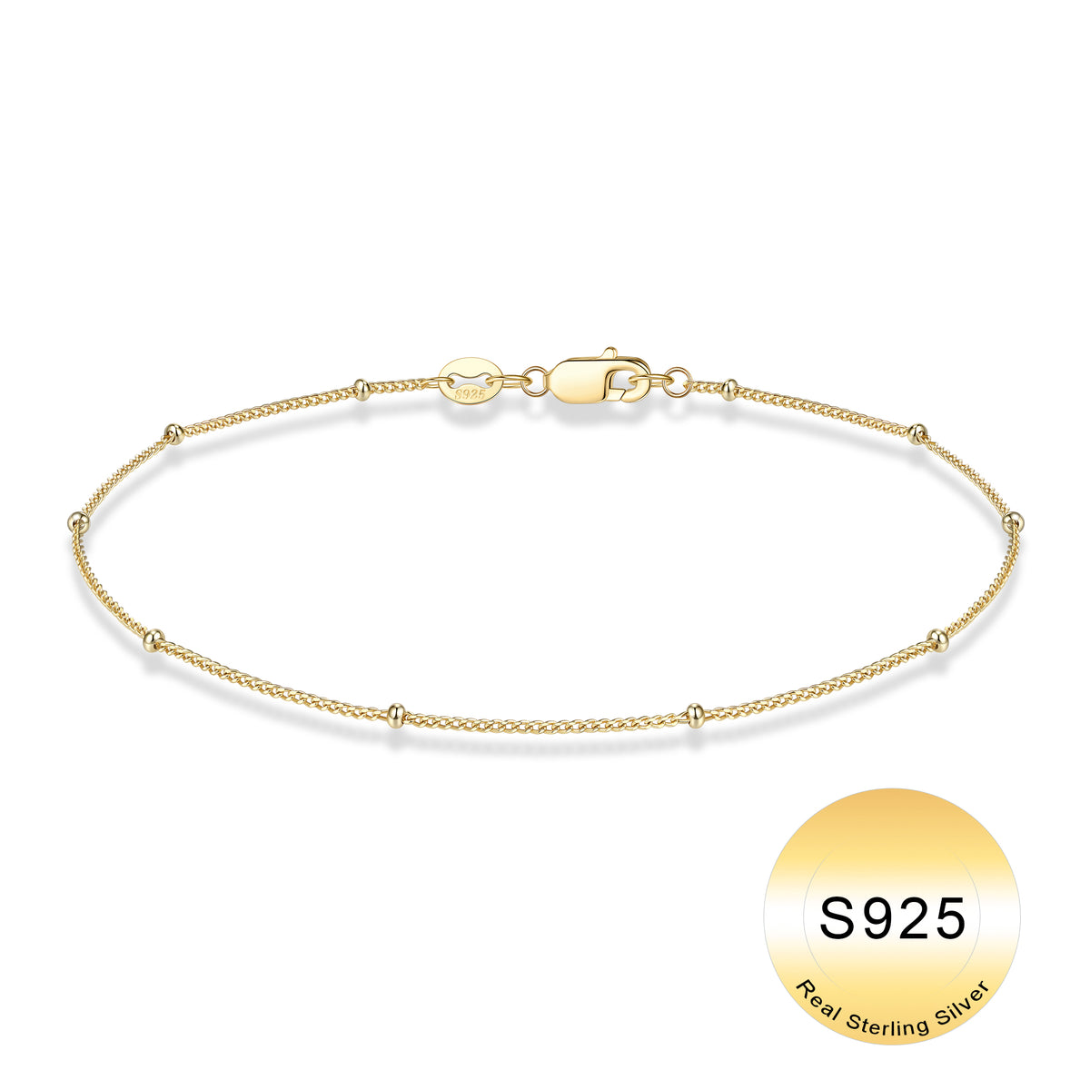 Turandoss S925 Sterling Silver Link Bracelet for Women Girls, Silver Gold Satellite Bead Chain Bracelets, Birthday Valentine's Day Gifts for Women Mom
