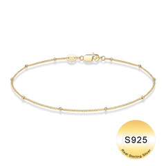 Turandoss S925 Sterling Silver Link Bracelet for Women Girls, Silver Gold Satellite Bead Chain Bracelets, Birthday Valentine's Day Gifts for Women Mom