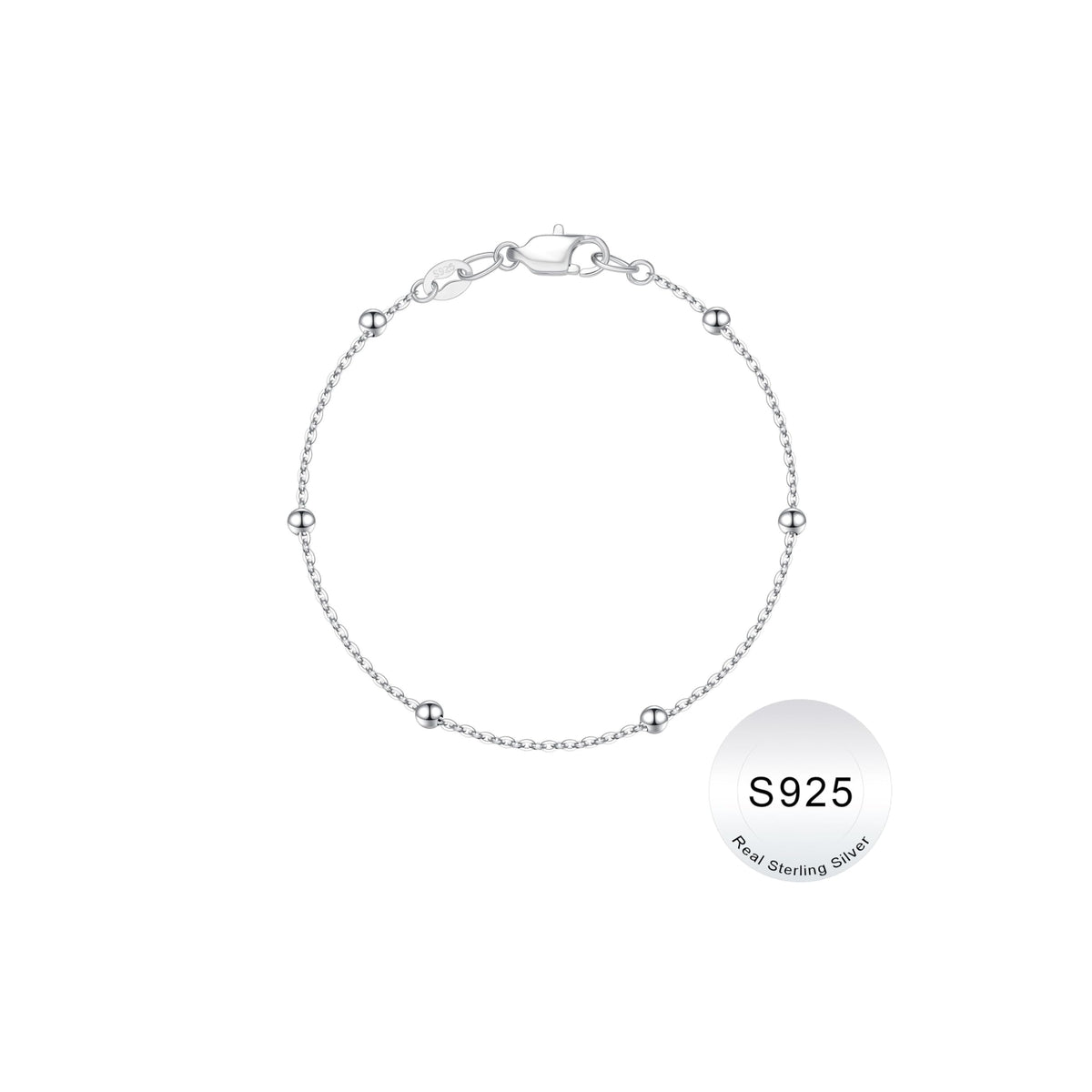 Turandoss Italian S925 Sterling Silver Bracelet for Women - Satellite Bead Chain Bracelet, 9.5 Inch Sturdy Hypoallergenic Solid 925 Sterling Silver Chain Bracelets, Jewelry Christmas Gifts for Women