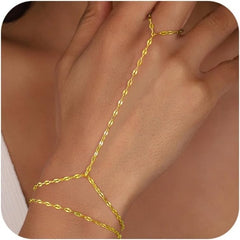 Turandoss Hand Chain Bracelet for Women Layered Dainty Finger Ring 14K Gold Plated Jewelry Trendy Accessories Teacher Appreciation Mothers Day Graduation Gifts for Her Mom Kids Teen Girls Wife Ideas