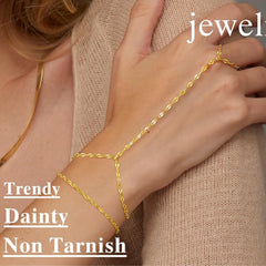 Turandoss Hand Chain Bracelet for Women - Layered Dainty Finger Ring Hand Chains 14K-Gold-Plated Link Bracelets Jewelry Trendy for Women Accessories