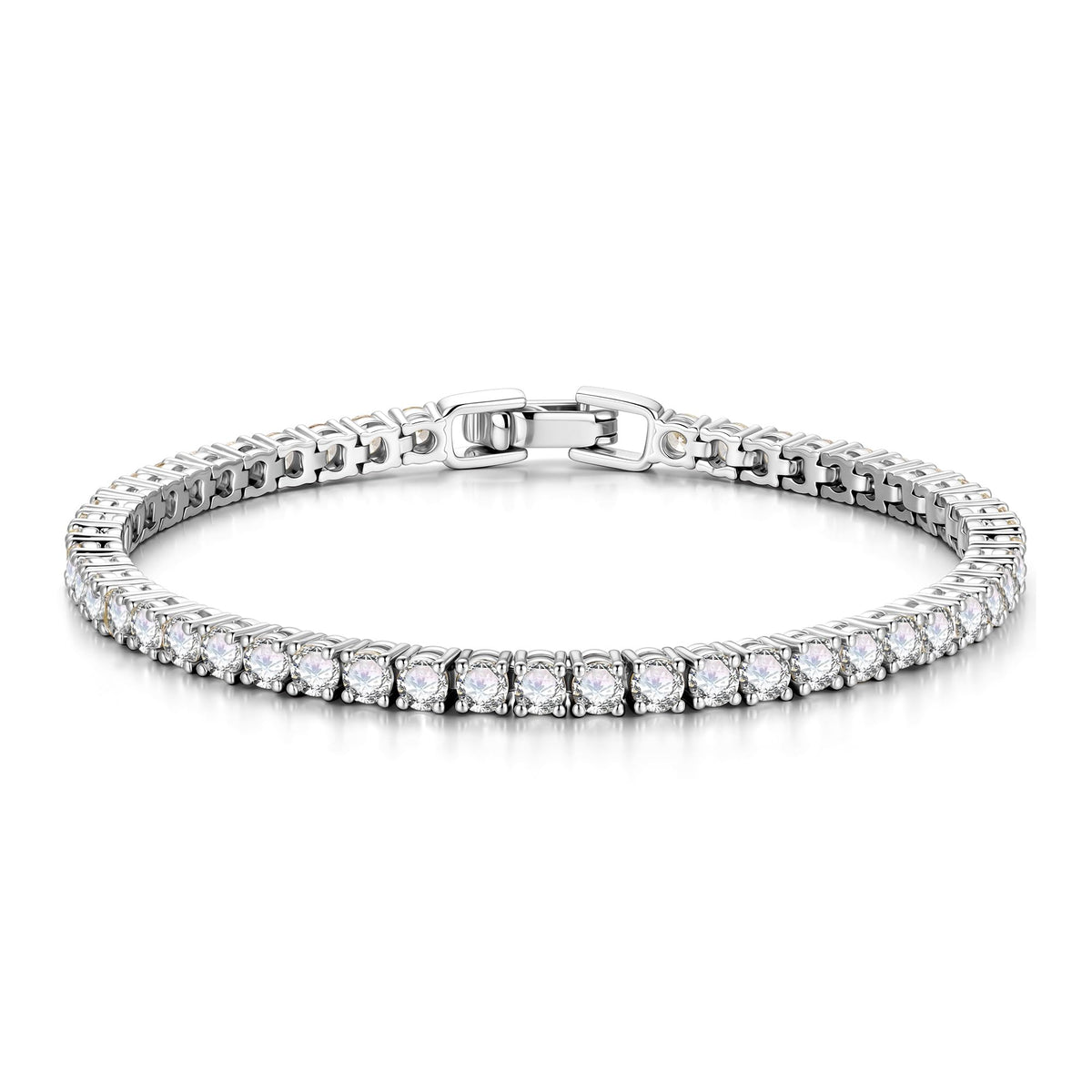 Turandoss Silver-Plated Cubic Zirconia Classic Tennis Bracelets for Women - 3Mm Cz 14K-14K-White Gold-Plated-Plated Bracelett for Women 7.5 Inch