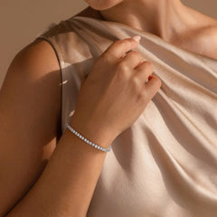 Turandoss Silver-Plated Cubic Zirconia Classic Tennis Bracelets for Women - 3Mm Cz 14K-14K-White Gold-Plated-Plated Bracelett for Women 7.5 Inch