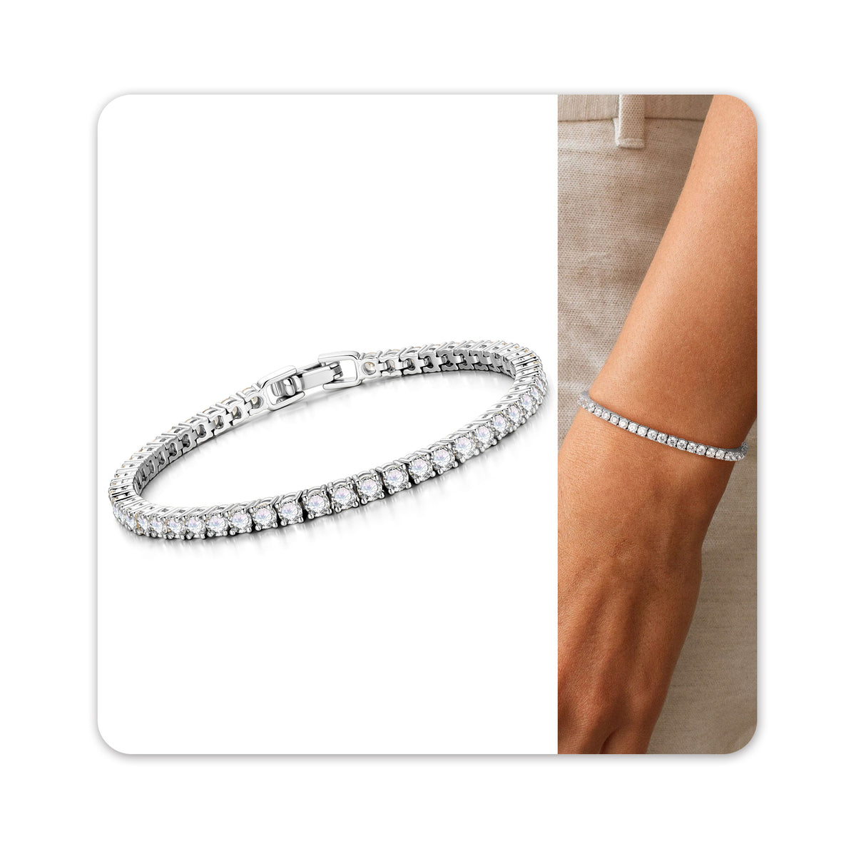 Turandoss Gold Silver Cubic Zirconia Bracelets for Women Trendy - Dainty 3mm CZ Classic Gold Bracelet, Silver Jewelry for Women, Christmas Gifts