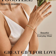 Turandoss Silver-Plated Cubic Zirconia Tennis Bracelets for Women - 3Mm Cz Classic 14K-White Gold-Plated-Plated Bracelett for Women 7.5 Inch Christmas