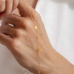 Turandoss Plated Cross Bracelet for Women Jewelry - Dainty 14K Gold Plated Satellite Beaded Holy Mary Medal Cross Bracelet Personalized Bracelet for Women Faith Jewelry Christian First Communion Gift