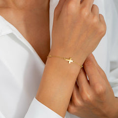 Turandoss Plated Cross Bracelet for Women Jewelry - Dainty 14K Gold Plated Satellite Beaded Holy Mary Medal Cross Bracelet Personalized Bracelet for Women Faith Jewelry Christian First Communion Gift