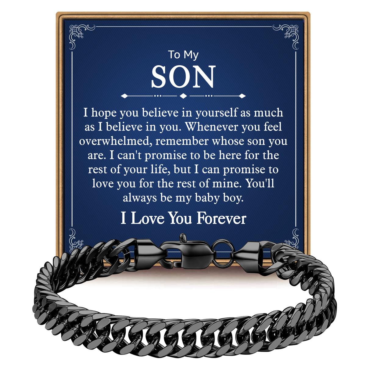 Turandoss Gifts for Son to My Son Bracelet Gifts from Mom Dad Birthday Gift for Men Him from Mom Dad Bracelet 8mm Stainless Steel Silver Cuban Link Chain Bracelets for Him Jewelry Gift