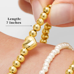 Turandoss 14K Gold Plated Bracelets for Women Trendy - 5Pcs Gold Pearl Heart Beaded Bracelet for Women, Layered Stackable Bracelets Gold Jewelry, Birthday Gifts for Her Mom Girlfriend Wife