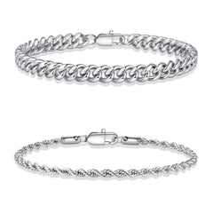 Turandoss Silver Bracelets for Men Stackable Stainless Steel Stack Rope Cuban Link Chain Minimalist Trendy Jewelry Teacher Appreciation Graduation Fathers Day Gifts for Him Her Men Son Dad Boys Girls