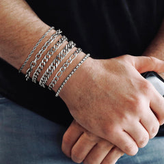 Turandoss Silver Figaro Chain Bracelets for Men - Stainless Steel Figaro Rope Link Bracelet Stack Chain Silver Bracelets Set Trendy Jewelry Gifts for Mens 8.3 Inches
