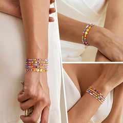 Turandoss 5Pcs Colorful Beaded Bracelets for Girls Women - Cute Bohemian Beaded Bracelets Stretch Stackable Summer Heart Initial T Bracelet Jewelry Birthday Gifts for Daughter Granddaughter Niece