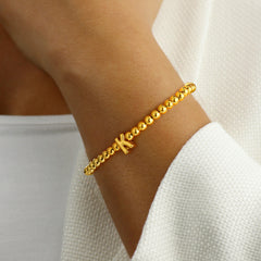 Turandoss 14K Gold Plated Dainty Beaded Initial Bracelet for Girls Women Cute Bubble Letter A-Z Jewelry Trend Personalized Birthday Christmas Gifts for Her Teen Girl