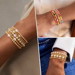 Turandoss 14K Gold Plated Beaded Bracelets for Women Gifts Dainty Tiny Beaded Ball Stretch Bracelet Set Stack Birthday Gifts for Women Girls Bridesmaid Trendy Stuff Jewelry Gift
