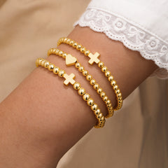 Turandoss 18K Gold Beaded Bracelets for Women, Dainty Pearl Bead Ball Stretch Stack Bracelet Set, Birthday Gift, Valentine's Day Gifts for Women