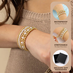 Turandoss 5PCS 14K Gold Plated Beaded Bracelets for Women Girls Stackable Stretch Beads Non Tarnish Layered Jewelry Set Birthday Gifts for Her
