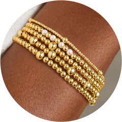 Turandoss 14K Gold Plated Beaded Bracelet for Girls Cute Boho Colorful Stretch Stack Trendy Jewelry Strand Teacher Appreciation Mothers Day Graduation Gifts for Her Mom Kids Teen Girls Wife Ideas