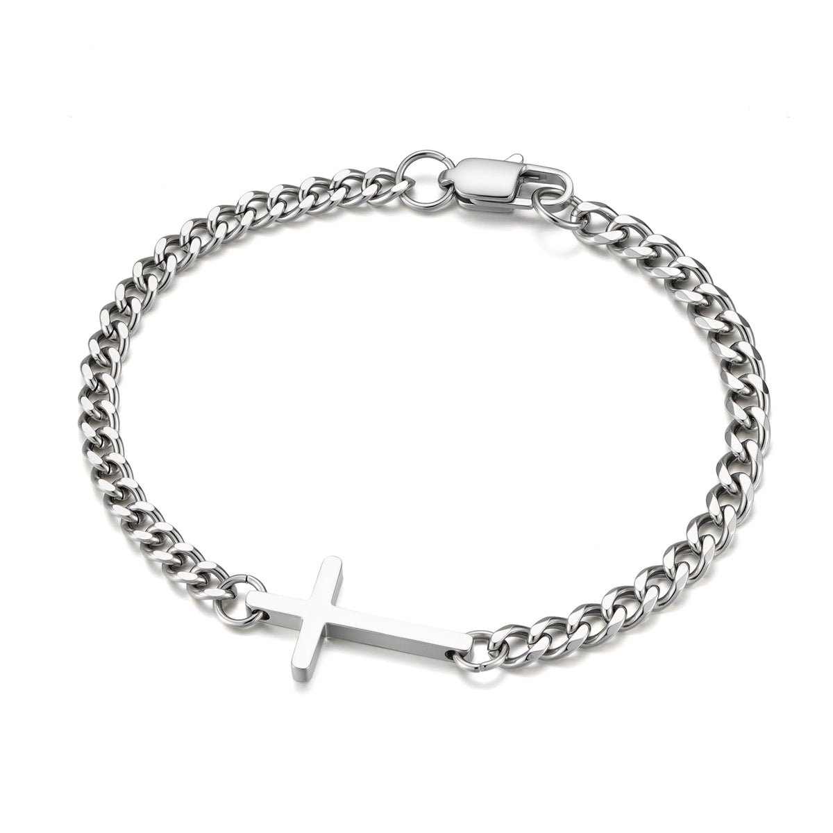 Turandoss Stainless Steel Cross Cuban Link Chain Bracelet for Men Non Tarnish Silver Cross Bracelet Sturdy Thick Cuban Chain Bracelets Silver Jewelry Christian Baptism Jesus Gifts for Men Boy