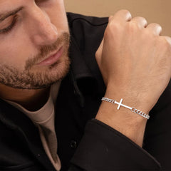 Turandoss Stainless Steel Cross Cuban Link Chain Bracelet for Men Non Tarnish Silver Cross Bracelet Sturdy Thick Cuban Chain Bracelets Silver Jewelry Christian Baptism Jesus Gifts for Men Boy