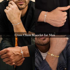 Turandoss Stainless Steel Cross Cuban Link Chain Bracelet for Men Non Tarnish Silver Cross Bracelet Sturdy Thick Cuban Chain Bracelets Silver Jewelry Christian Baptism Jesus Gifts for Men Boy