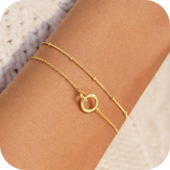 Turandoss 14K Gold Plated Interlocking Circles Bracelets for Women Dainty Layered CZ Delicate Jewelry Birthday Teacher Appreciation Mothers Day Graduation Gifts for Her Mom Kids Teen Girls Wife Ideas