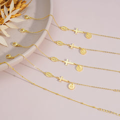 Turandoss Cross Initial Bracelets for Women Virgin Mary Cross Bracelet Stack Dainty 14K Gold Plated Disc Letter A-Z Trendy Jewelry Baptism Confirmation Christian Catholic Gift for Women Girls