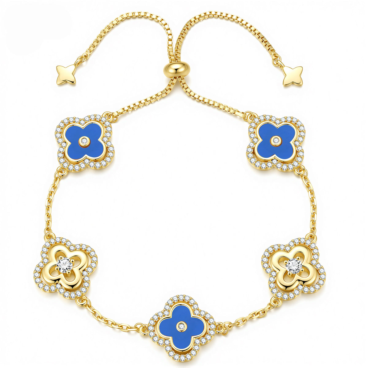 Turandoss Clover Bracelets for Women Dainty 14K Gold Plated CZ Pendant Bracelets White Four Leaf Clover Pendant Bracelet Lucky White Charm bracelets Lucky Jewelry Gifts for Women