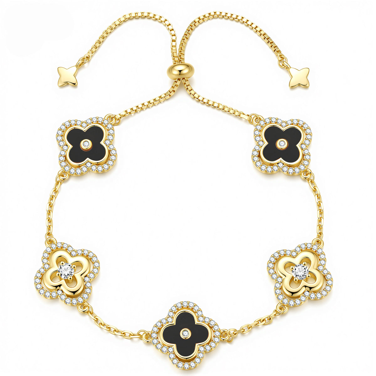 Turandoss Clover Bracelets for Women Dainty 14K Gold Plated CZ Pendant Bracelets White Four Leaf Clover Pendant Bracelet Lucky White Charm bracelets Lucky Jewelry Gifts for Women