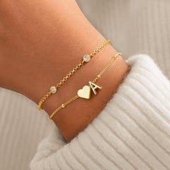 Turandoss Heart Initial Bracelets for Teen Girls 14K Gold Plated Layered cz Heart Letter A-Z Charm Stack Trendy Jewelry Birthday Gifts for Women Teen Girls