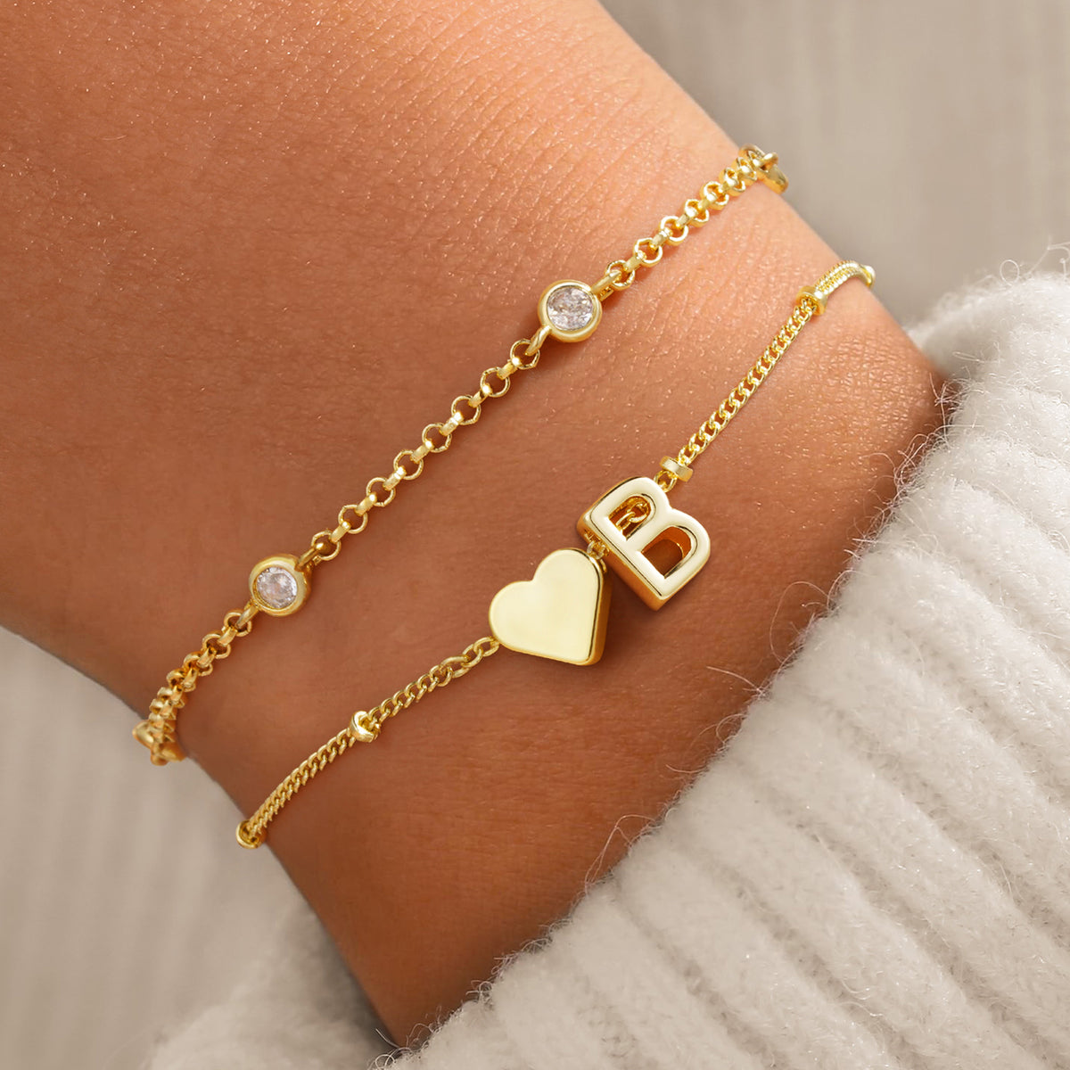 Turandoss 18K Gold Heart Initial Bracelets for Teen Girls Women, Layered Letter Link Bracelet for Kids, Birthday Valentine's Day Gift for Girls Women