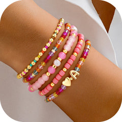 Turandoss Birthday Gifts for Teen Girls Kids 6 7 8 9 10 11 12 13 14 15 16 Year Old Girl Dainty 5PCS Initial Heart 14K Gold Plated Colorful Letter A Charm Bracelets Jewelry Gift