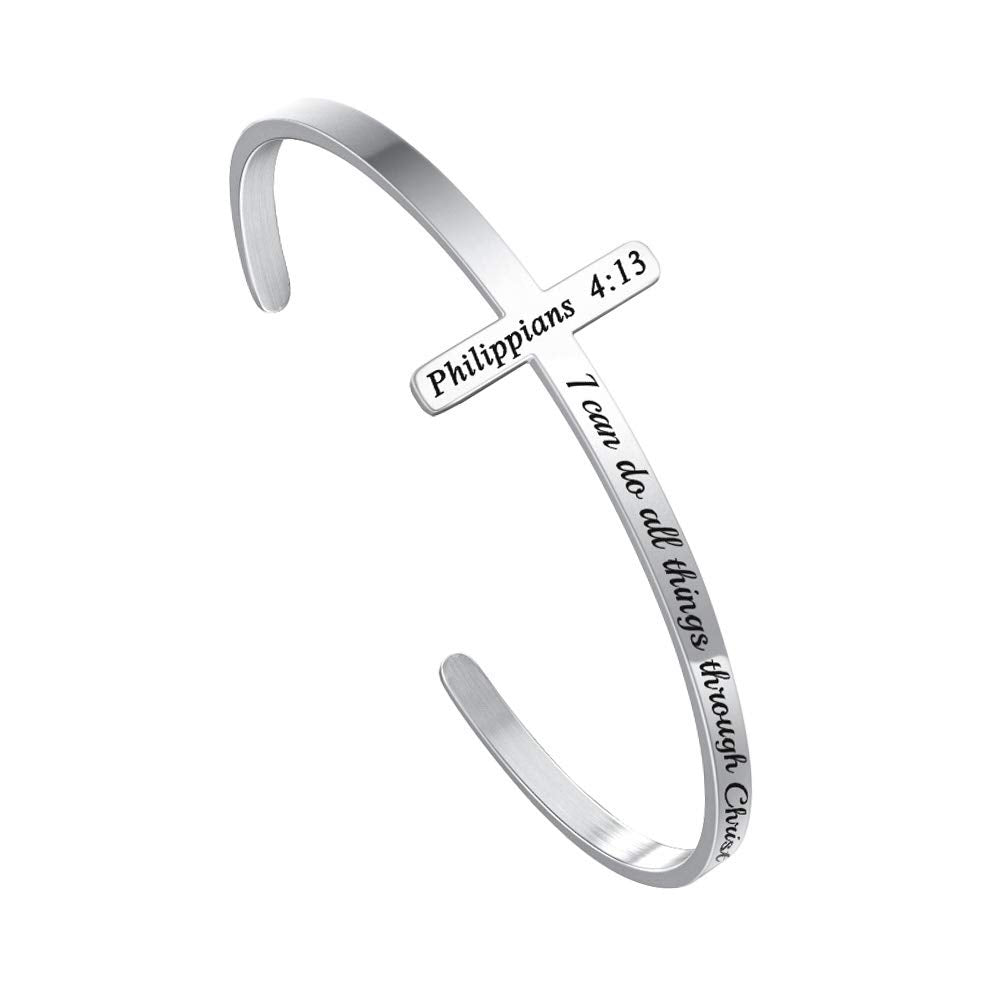 Turandoss Silver Cross Bracelets for Women Teen Girls - Dainty Silver Inspirational Bracelet, Christian Gifts for Women Daughter, Bible Verse Jewelry