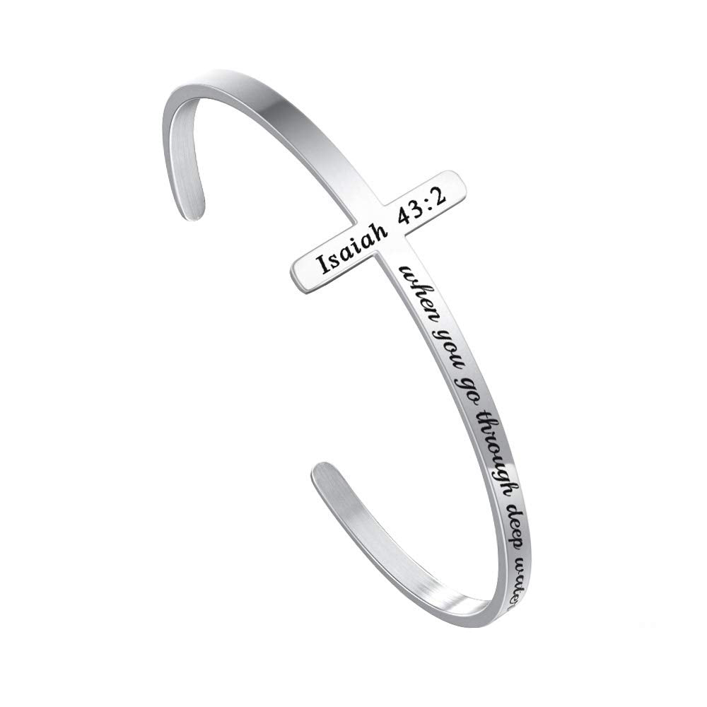 Turandoss Silver Cross Bracelets for Women Teen Girls - Dainty Silver Inspirational Bracelet, Christian Gifts for Women Daughter, Bible Verse Jewelry