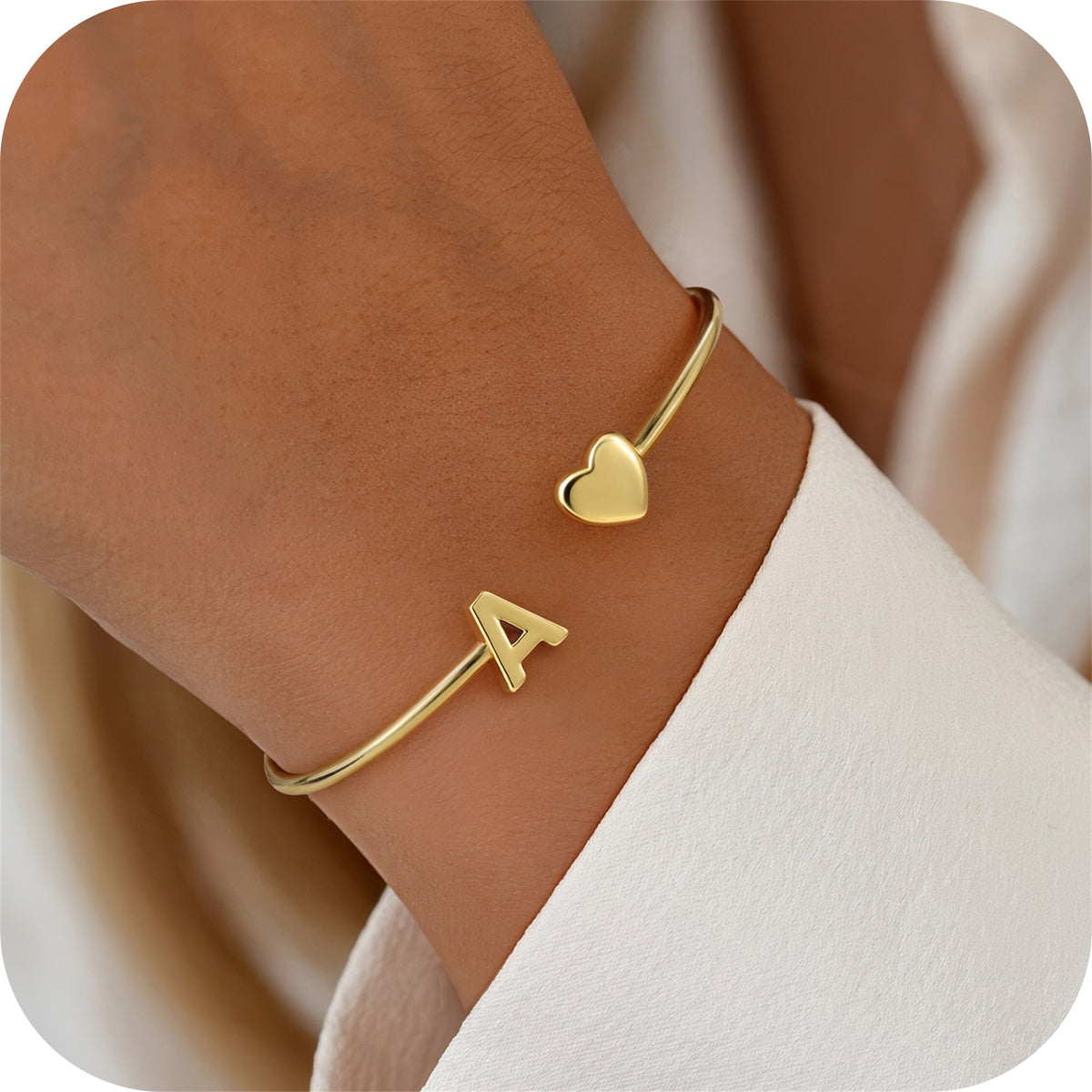 Turandoss Initial Heart Bracelets for Women Dainty 14K Gold Plated Letter A-Z Initial Heart Cuff Bangle Jewelry Valentine's Day Birthday Gifts for Women Teen Girls Girlfriend