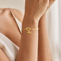Turandoss 14K Gold Plated Dainty Charm Knot Heart Initial Cuff Bracelet for Women Girls Letter A-Z Jewelry Personalized Birthday Wedding Bridesmaid Proposal Maid Of Honor Bridal Shower Gift for Women