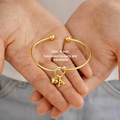 Turandoss 14K Gold Plated Dainty Charm Knot Heart Initial Cuff Bracelet for Women Girls Letter A-Z Jewelry Personalized Birthday Wedding Bridesmaid Proposal Maid Of Honor Bridal Shower Gift for Women