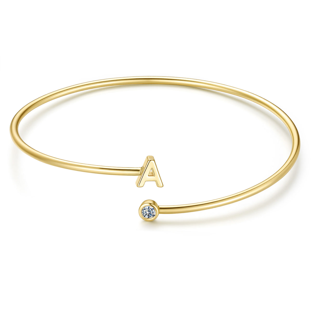 Turandoss Dainty Initial Bangle Bracelets for Women Girls Non Tarnish 14K Gold Plated Letter CZ Charm Adjustable Cuff Bracelet Personalized Birthday Gift for Teenage Girl Gifts Ages 8-10