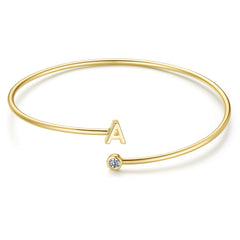 Turandoss Dainty Initial Bangle Bracelets for Women Girls Non Tarnish 14K Gold Plated Letter CZ Charm Adjustable Cuff Bracelet Personalized Birthday Gift for Teenage Girl Gifts Ages 8-10