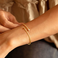 Turandoss Dainty Initial Bangle Bracelets for Women Girls Non Tarnish 14K Gold Plated Letter CZ Charm Adjustable Cuff Bracelet Personalized Birthday Gift for Teenage Girl Gifts Ages 8-10