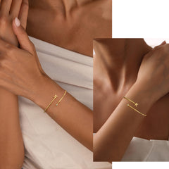 Turandoss Dainty Initial Bangle Bracelets for Women Girls Non Tarnish 14K Gold Plated Letter CZ Charm Adjustable Cuff Bracelet Personalized Birthday Gift for Teenage Girl Gifts Ages 8-10