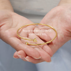 Turandoss Dainty Initial Bangle Bracelets for Women Girls Non Tarnish 14K Gold Plated Letter CZ Charm Adjustable Cuff Bracelet Personalized Birthday Gift for Teenage Girl Gifts Ages 8-10