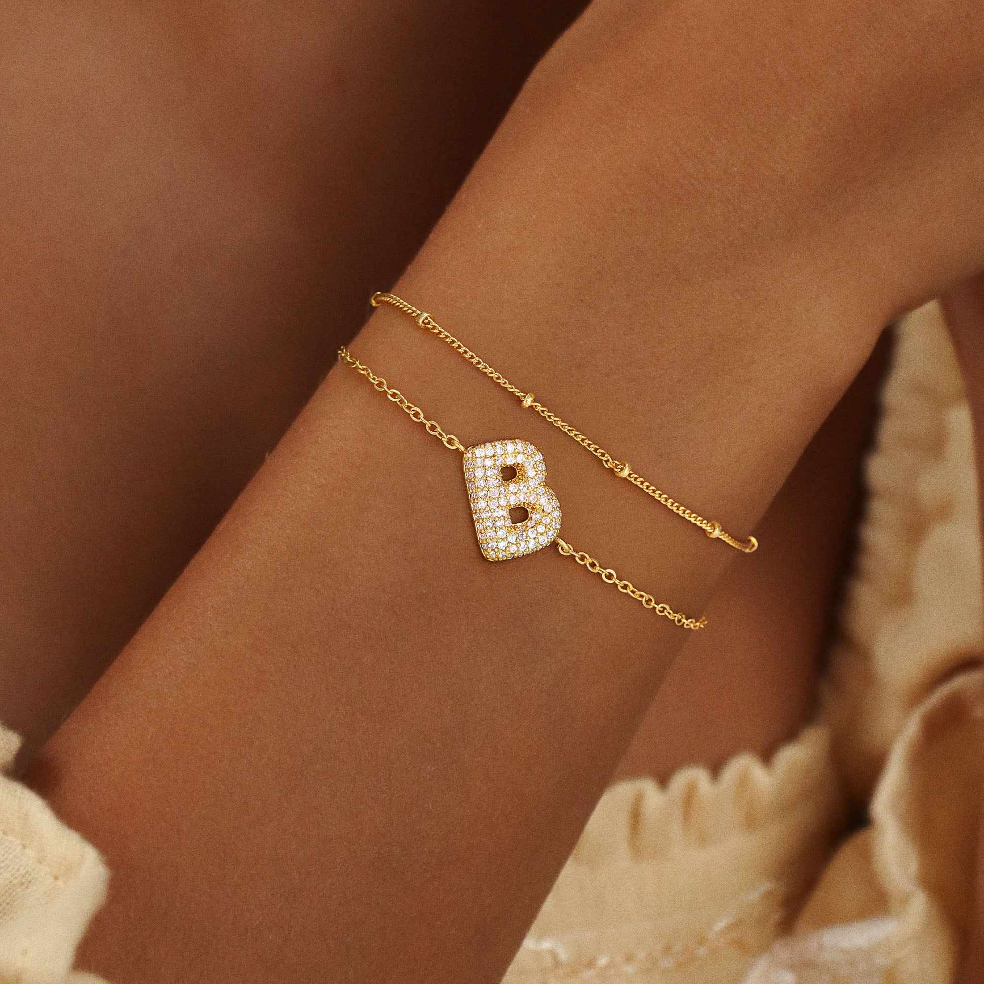 Gold Bubble Letter Bracelets