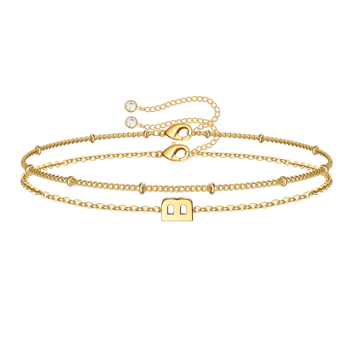 Turandoss 18K Gold Initial Bracelets for Women Girls, Dainty Link Chain Stack Letter Bracelet, Birthday Gift, Valentine's Day Gifts for Women Girls