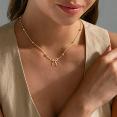 Turandoss Bow Necklace for Girls Women-Tiny Pendant Chain Trendy Jewelry Gift