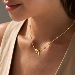 Turandoss Easter Gifts for Girls, 14K Gold Plated Bow Necklace Dainty Cute Choker Tiny Pendant Chain for Women Teen