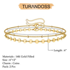 Beads Chain&Coin Chain Dainty Gold Bracelets for Women