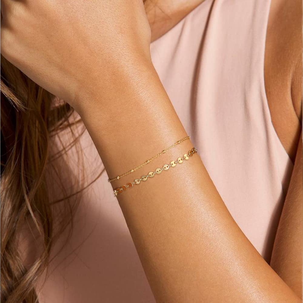 Beads Chain&Coin Chain Dainty Gold Bracelets for Women
